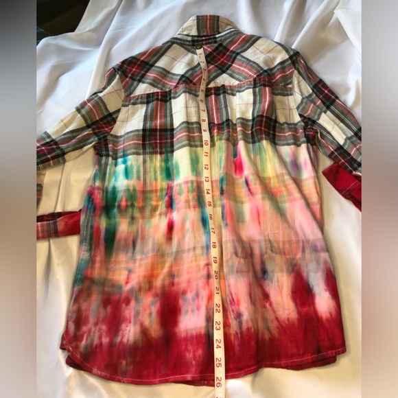 ❤️ L.O.G.G. By H&M dip-dyed tie-dyed plaid shirt 42 / 12 one of one - Picture 3 of 15